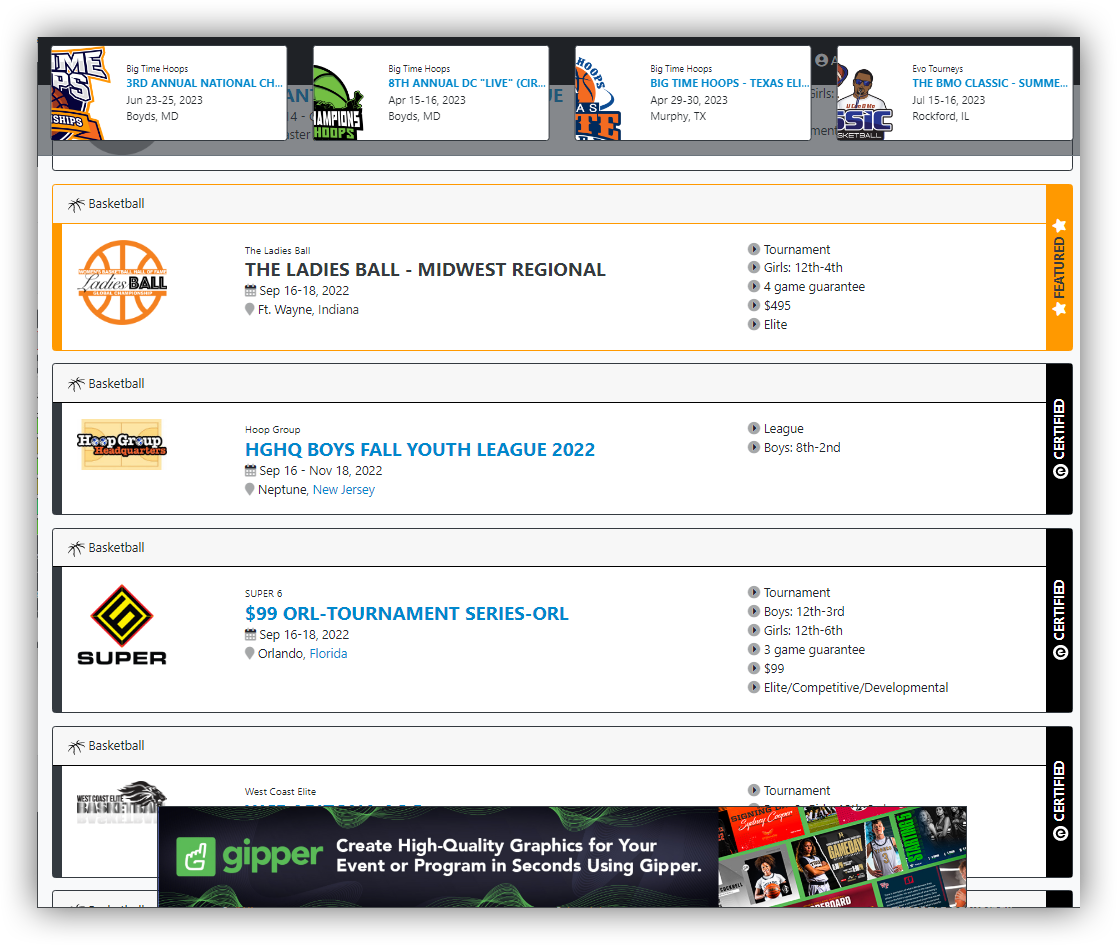 Event, Tournament, League lacrosse Directory Listing